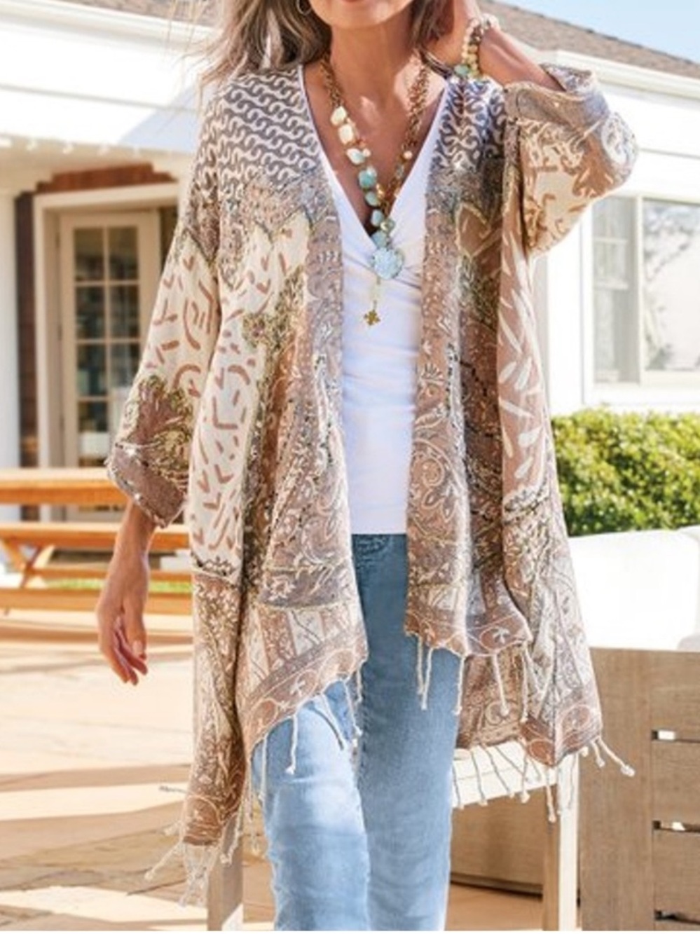 Soft Surroundings Chaucer Topper Duster Sequined & Beaded Fringed Cardigan-PS/PM